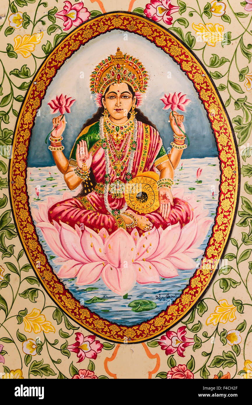India, Rajasthan, Bikaner, Karni Mata Temple, Painting of goddess ...