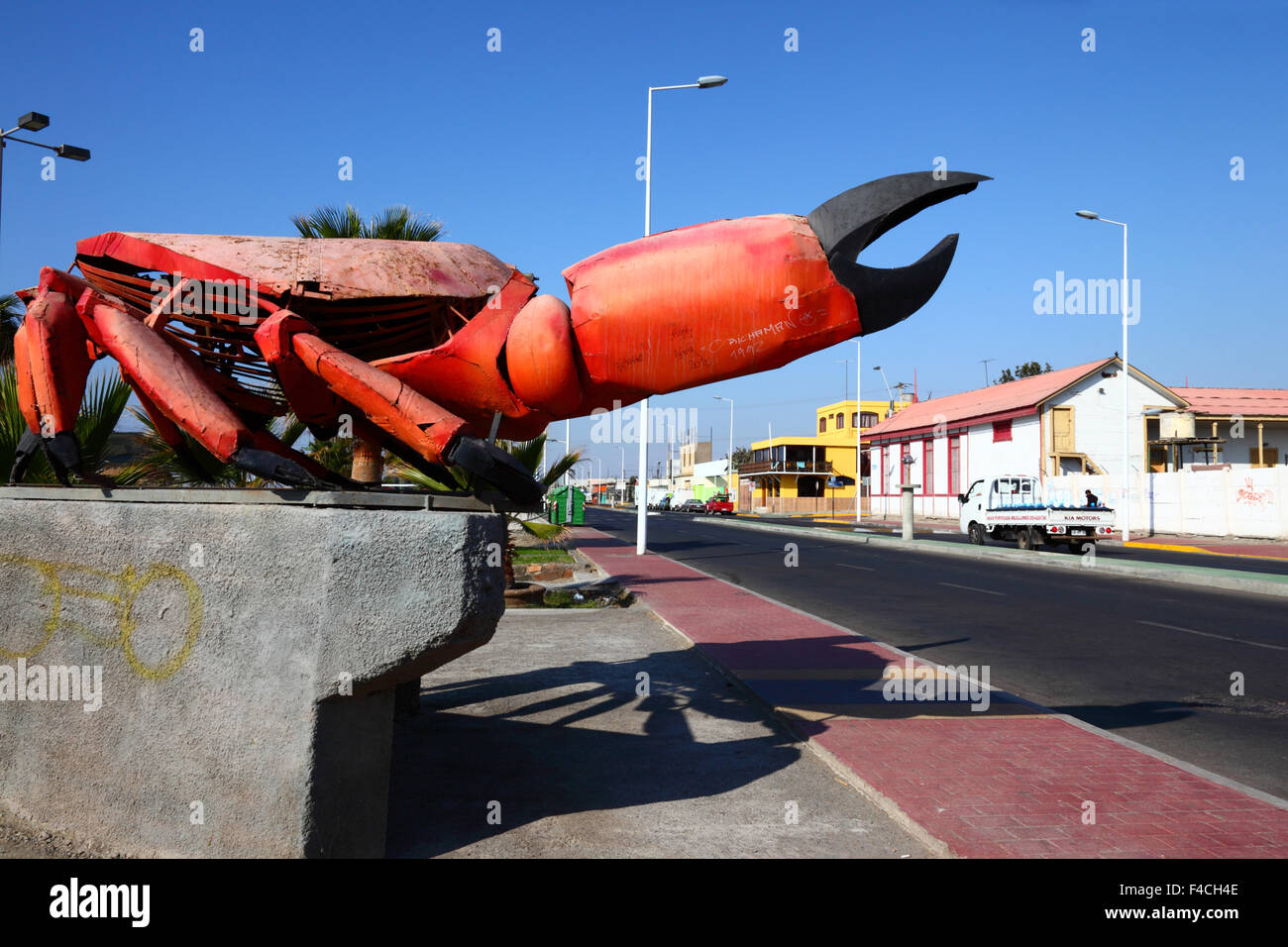 Giant metal crab sculpture next to road , Mejillones , Region II , Chile Stock Photo