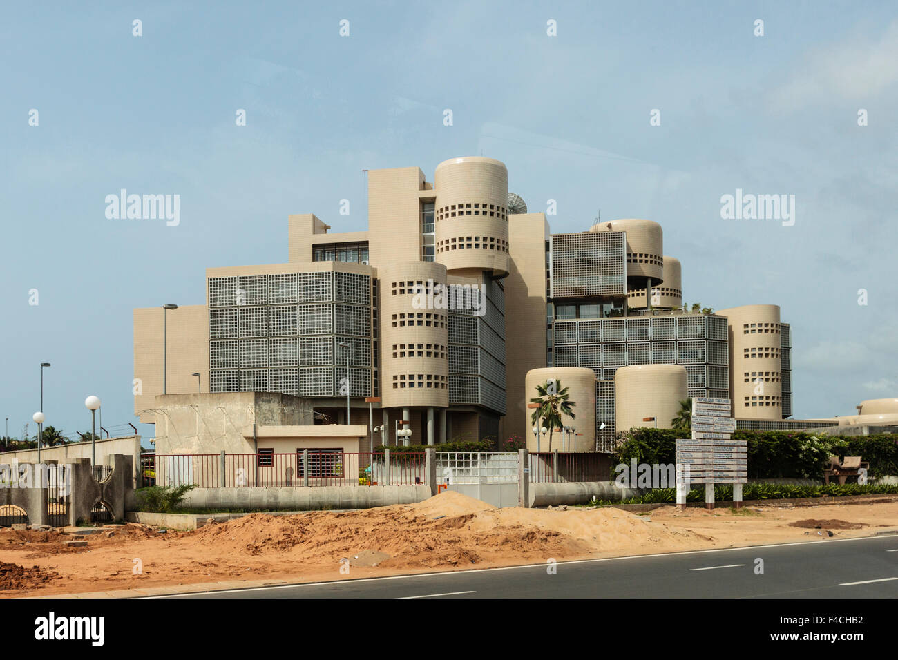Africa, West Africa, Togo, Lome. Modernist building along roadside