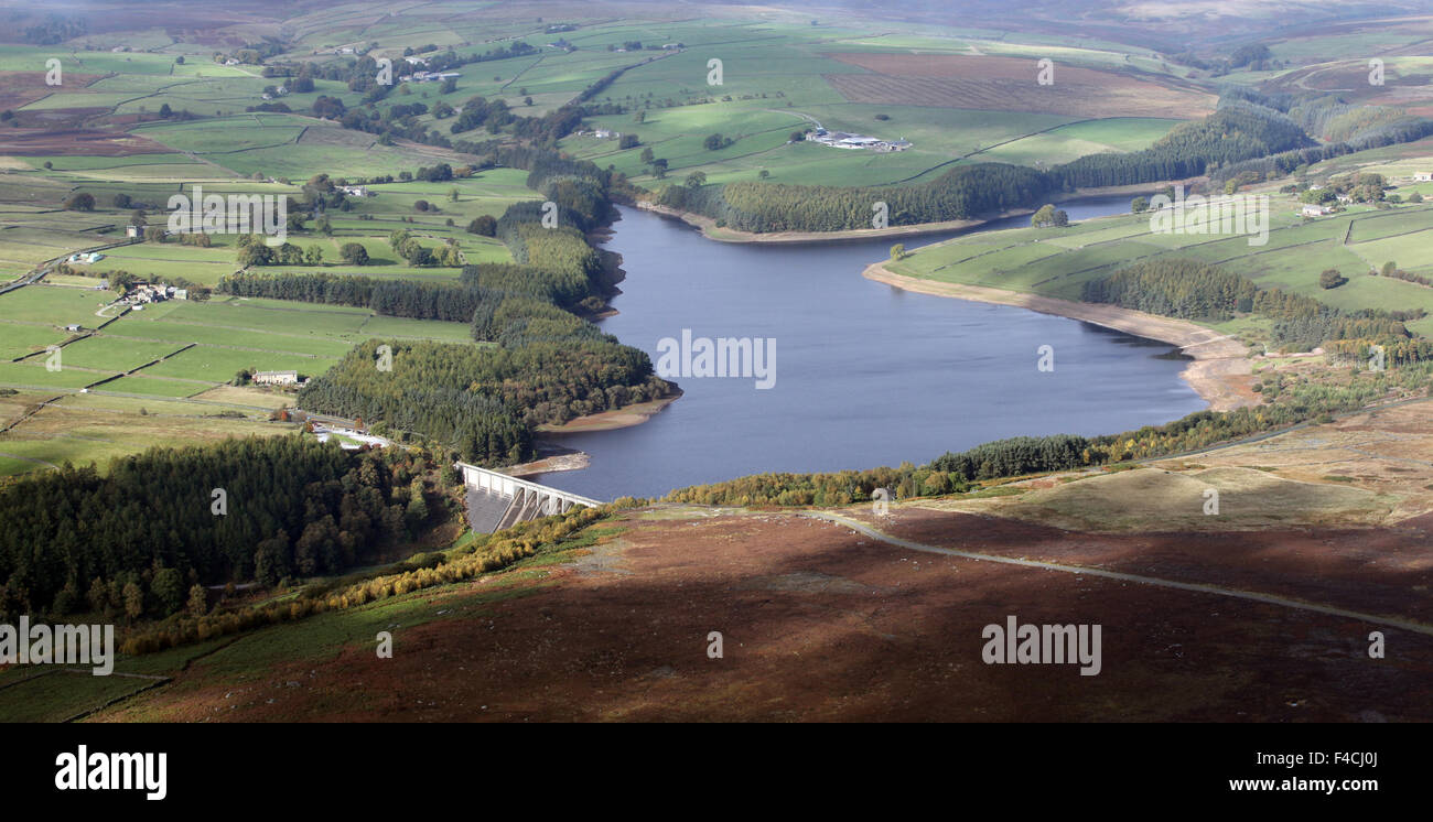 aerial view of Thruscross Reservoir in North Yorkshire, UK Stock Photo