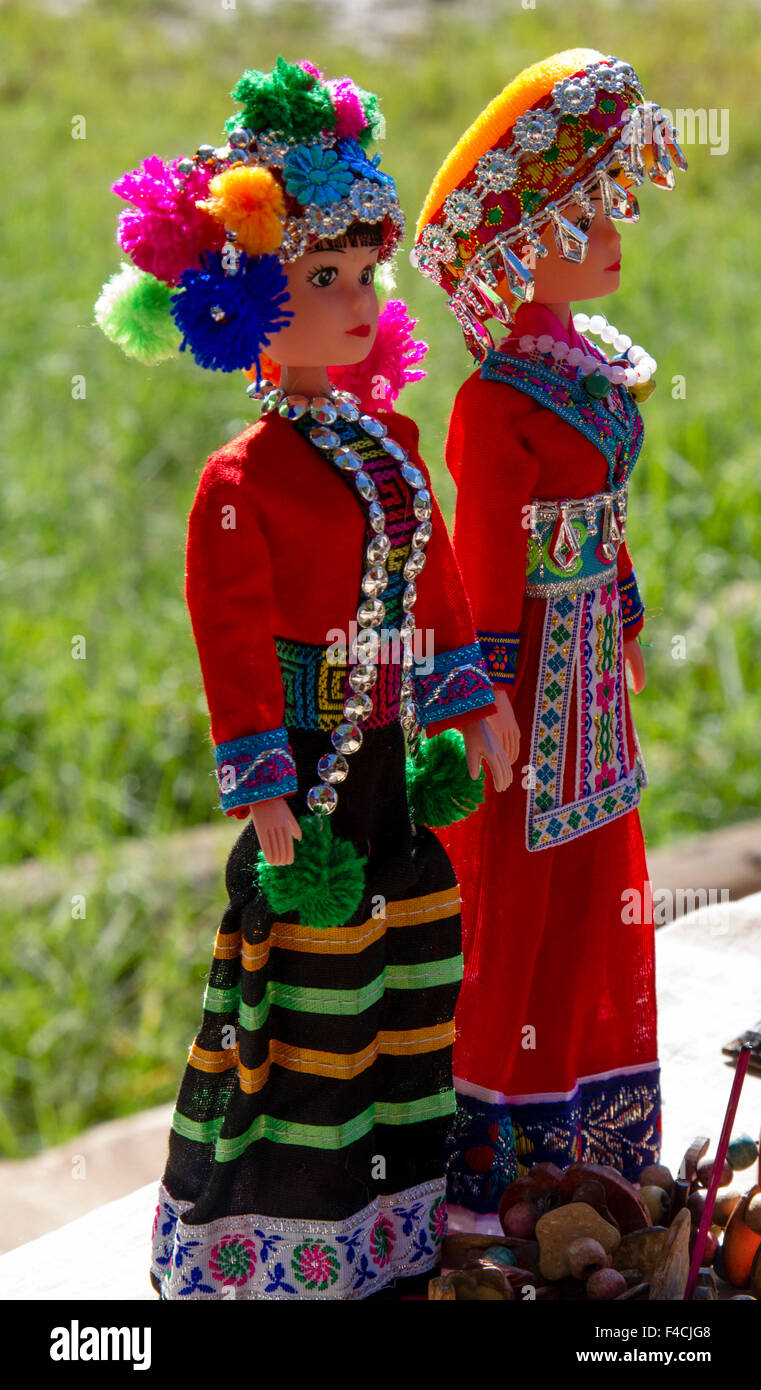 Dolls in indigenous dresses. Inle Lake. Myanmar. Stock Photo