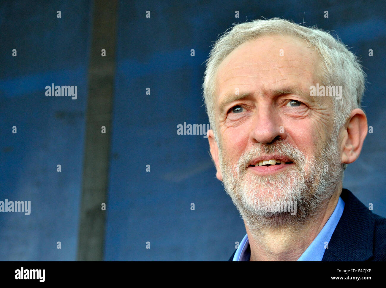 Jeremy Corbyn MP speaking at the 'Refugees Welcome Here' rally in Parliament Square, London 12th Sept 2015.... Stock Photo