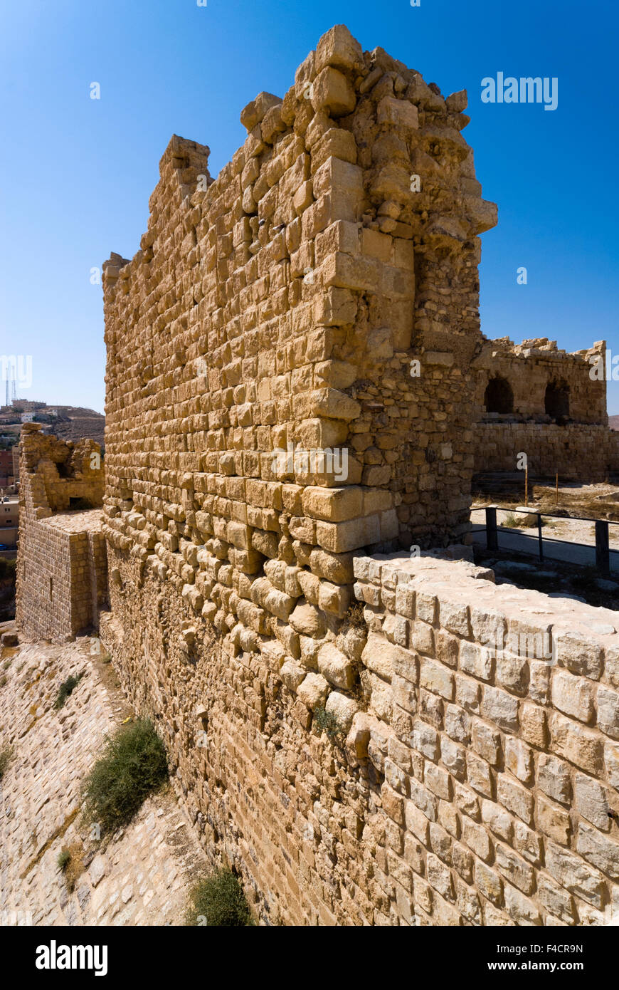Walls of the crusader fort of Kerak Castle, Kerak, Jordan Stock Photo ...