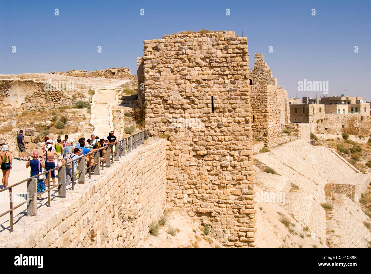 Walls of the crusader fort of Kerak Castle, Kerak, Jordan Stock Photo ...
