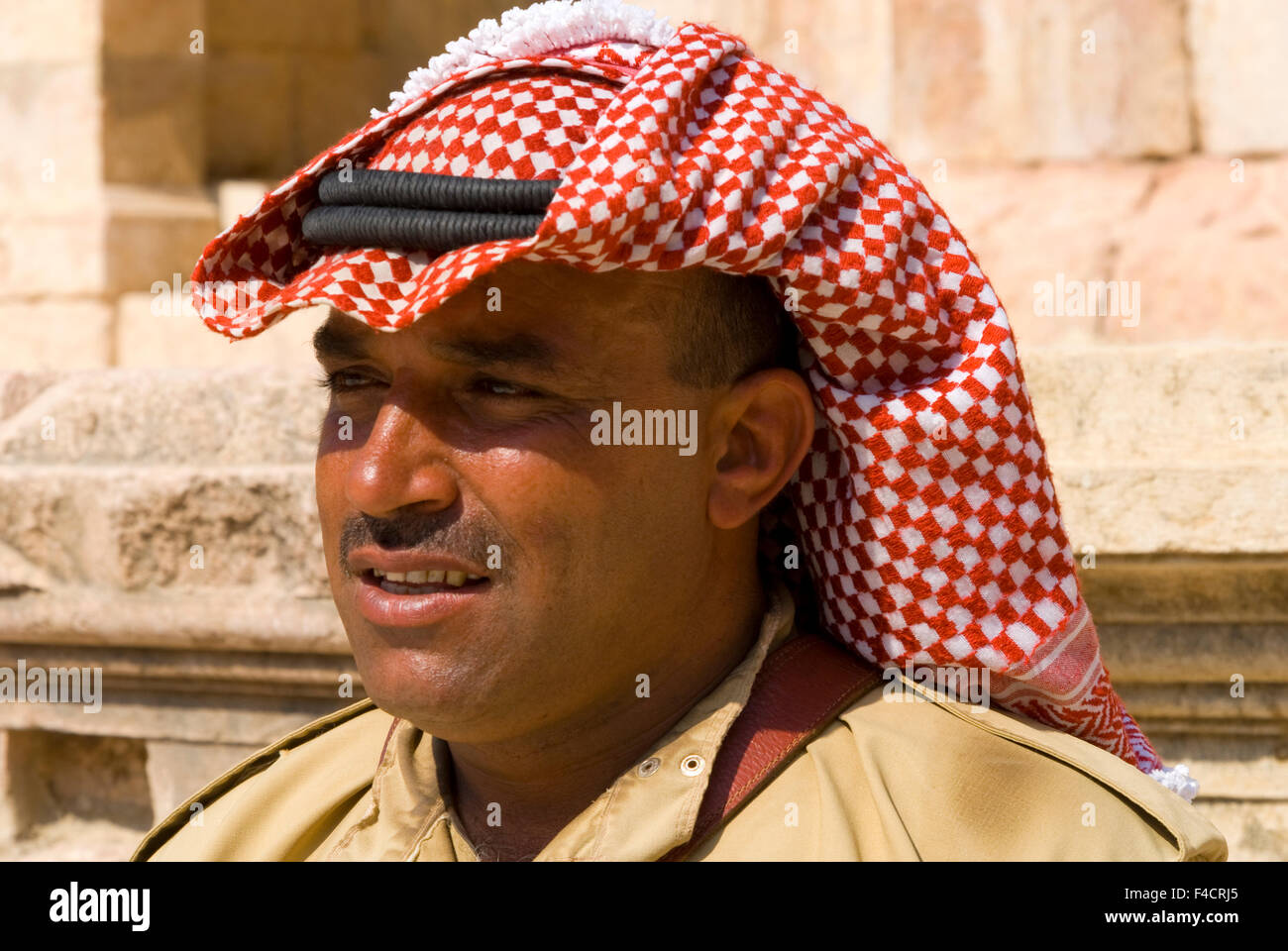 Retired Military Drum Player, South Theatre, Jerash, Jordan. Once the Roman Decapolis city of Gerasa. Stock Photo