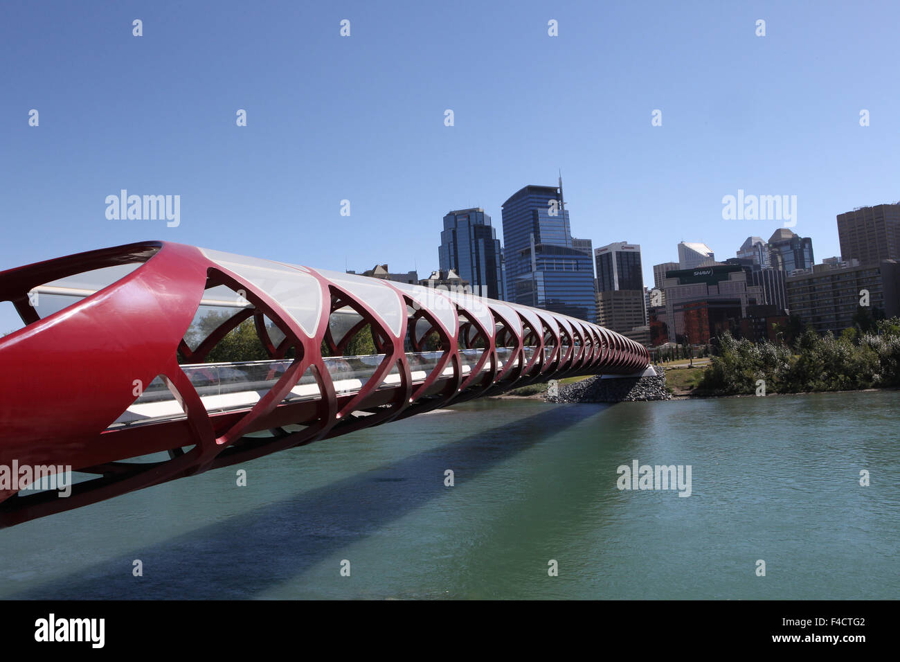Peace Bridge in Calgary, Alberta, Canada across the Bow River Stock Photo