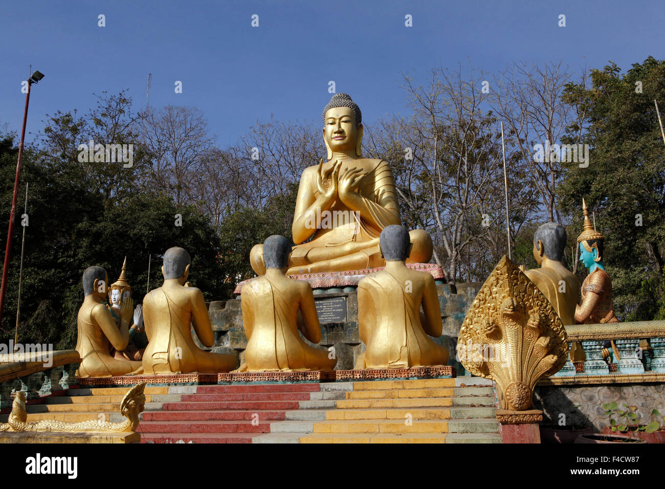 The Wat Hanchey temple complex the Mekong River in Cambodia Stock Photo