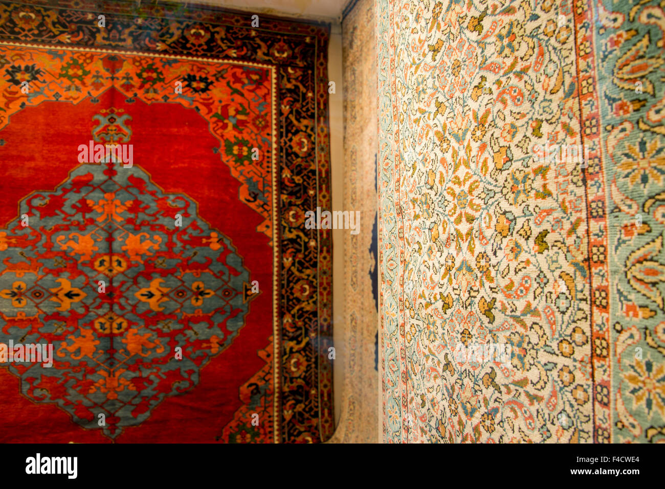 Asia, Turkey, Istanbul. Traditional Turkish carpets on display in shop
