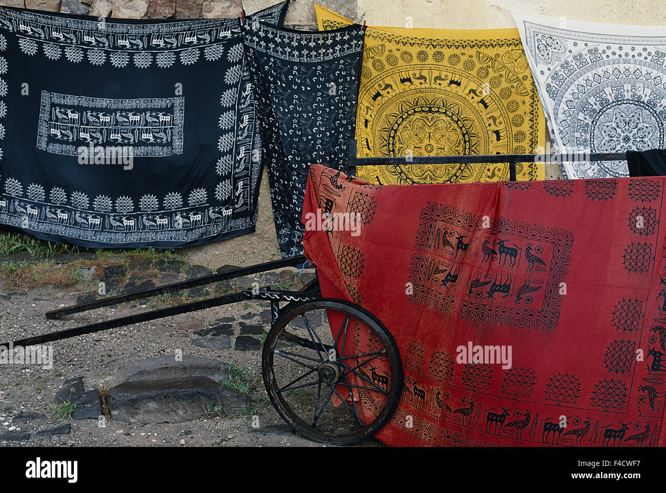 Turkey, Cappadocia, Seljuk pattered cloth, Bed sheet for drying. (Large format sizes available) Stock Photo