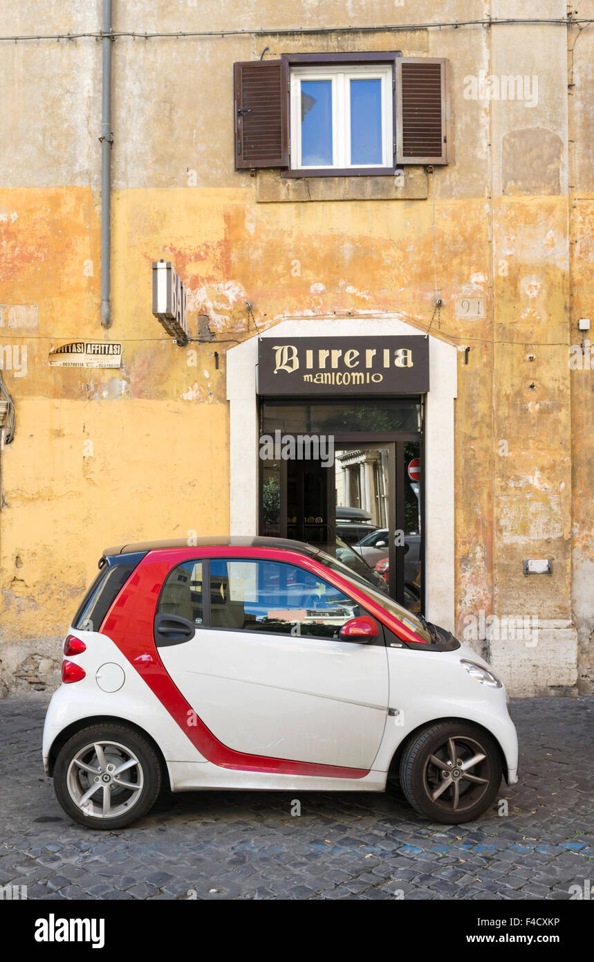 Street scene with New Mini Fiat car in Trastevere district. Rome, Italy Stock Photo
