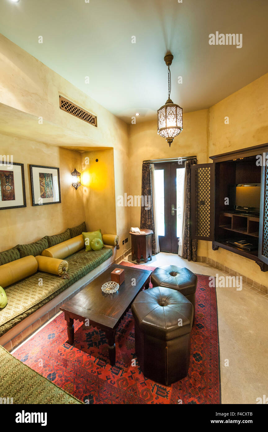 Guest room at the Bab Al Shams Desert Resort and Spa. Dubai, United Arab Emirates. Stock Photo