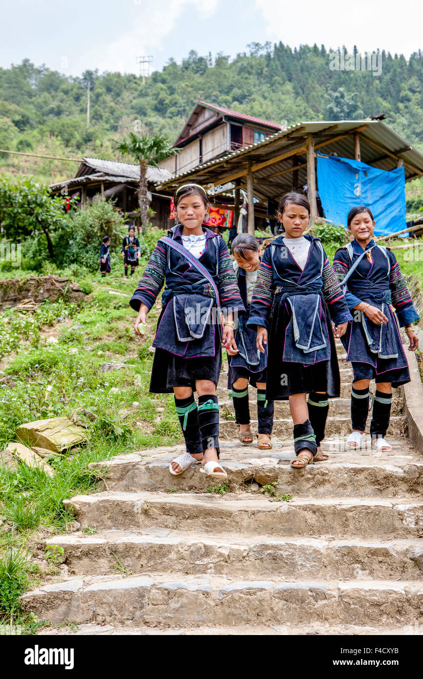 Hmong school girls going back home. Sapa Region, Lao Cai Province