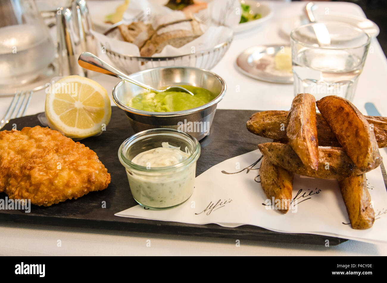 Fish and Chips at Alfies Restaurant in the Jumeirah Emirates Towers