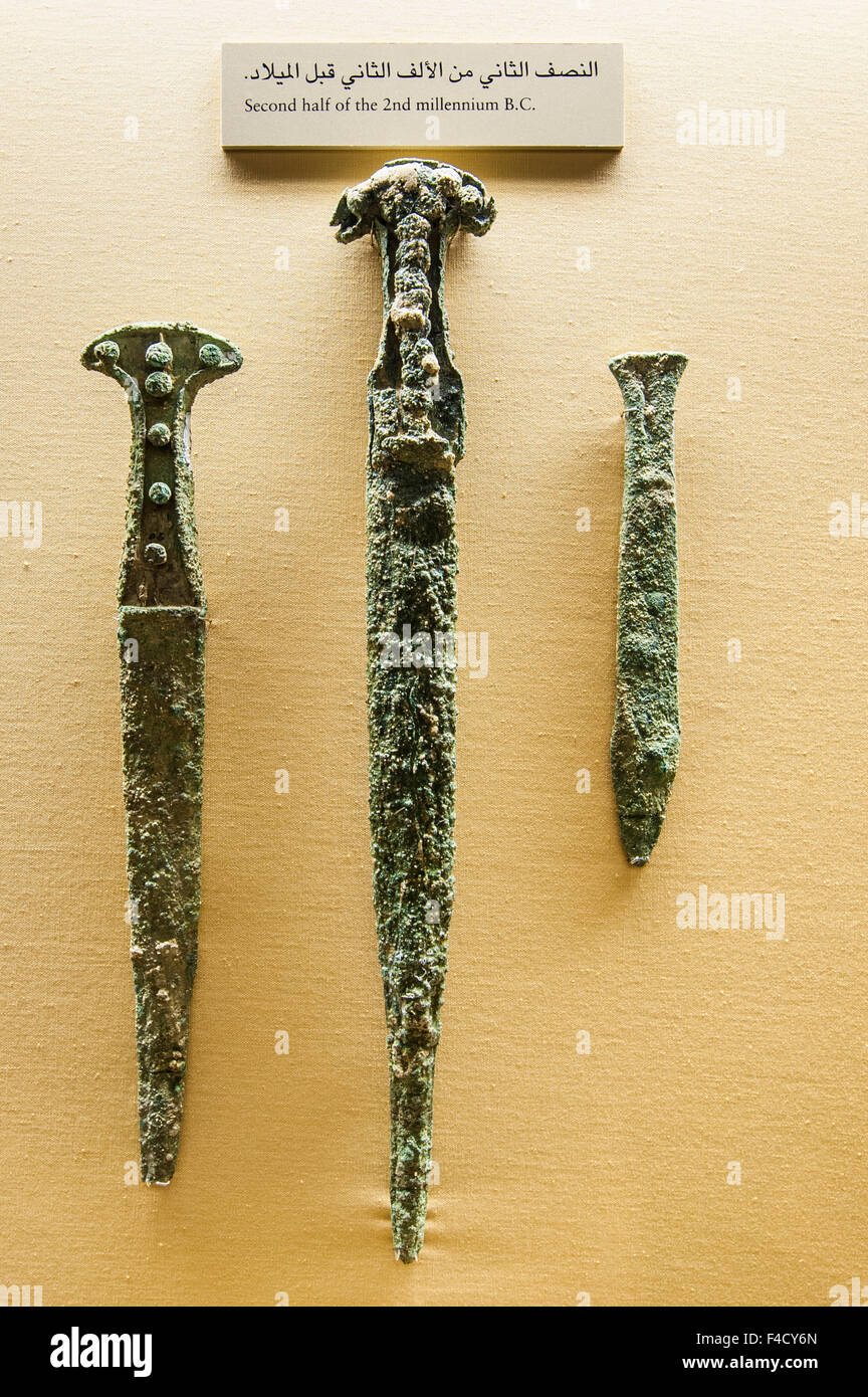 Ancient artifacts and weapons in the Dubai Museum, Dubai, United Arab Emirates. Stock Photo