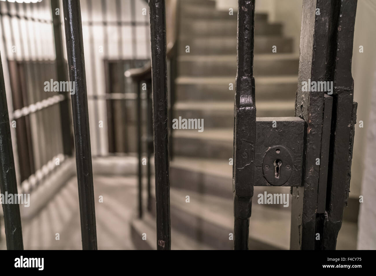 Old Victorian prison cell with iron bars Stock Photo Alamy