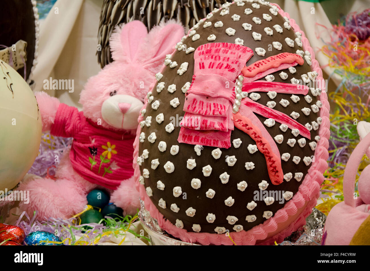 Australia. Easter display of decorated holiday chocolate eggs and