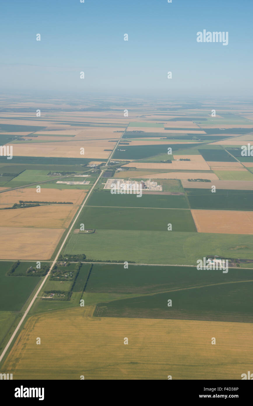 Canada, Manitoba, Winnipeg. Aerial view of rural farmland around the