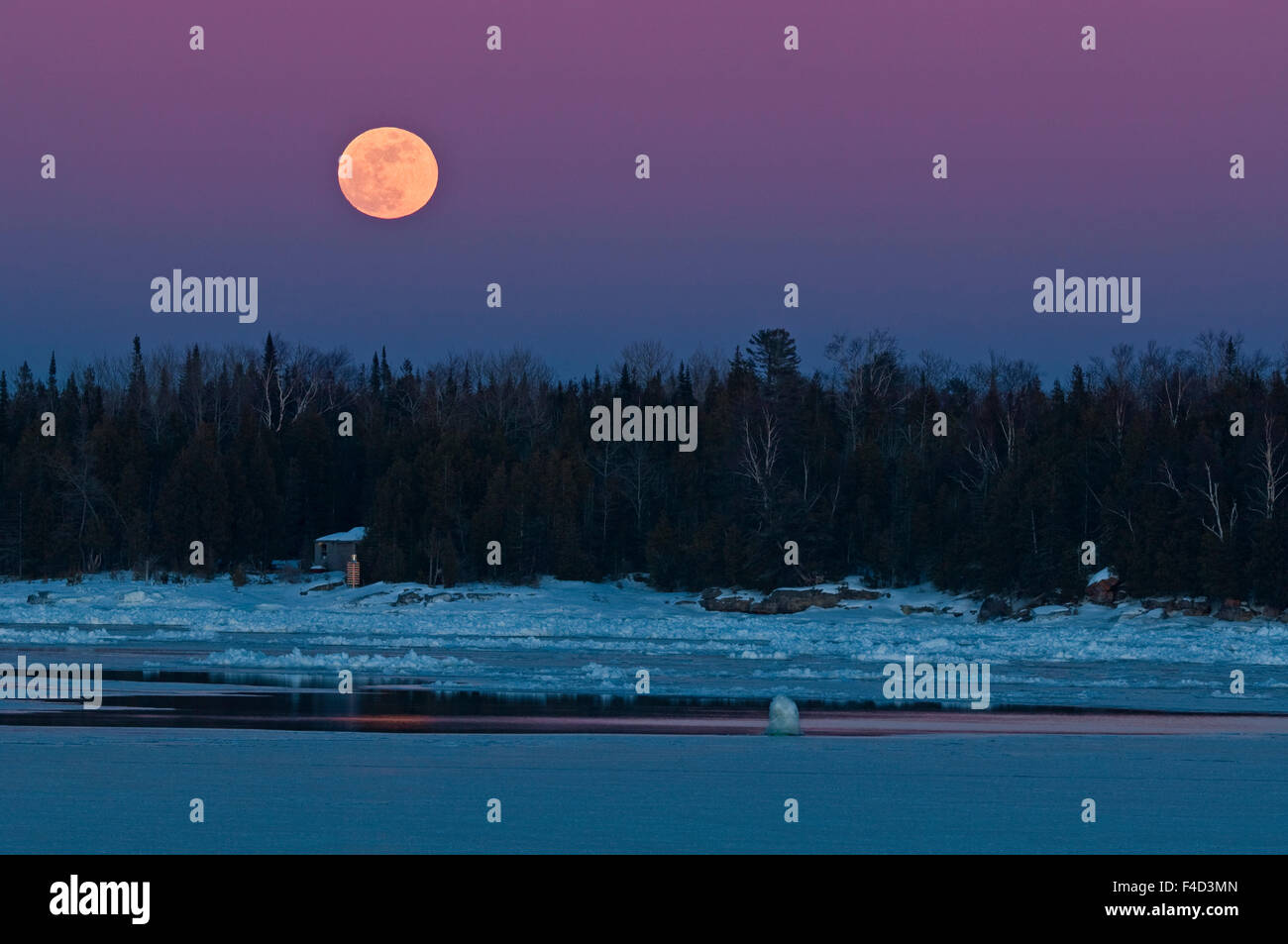 Canada, Ontario, South Baymouth. Full moon rising over Lake Huron in