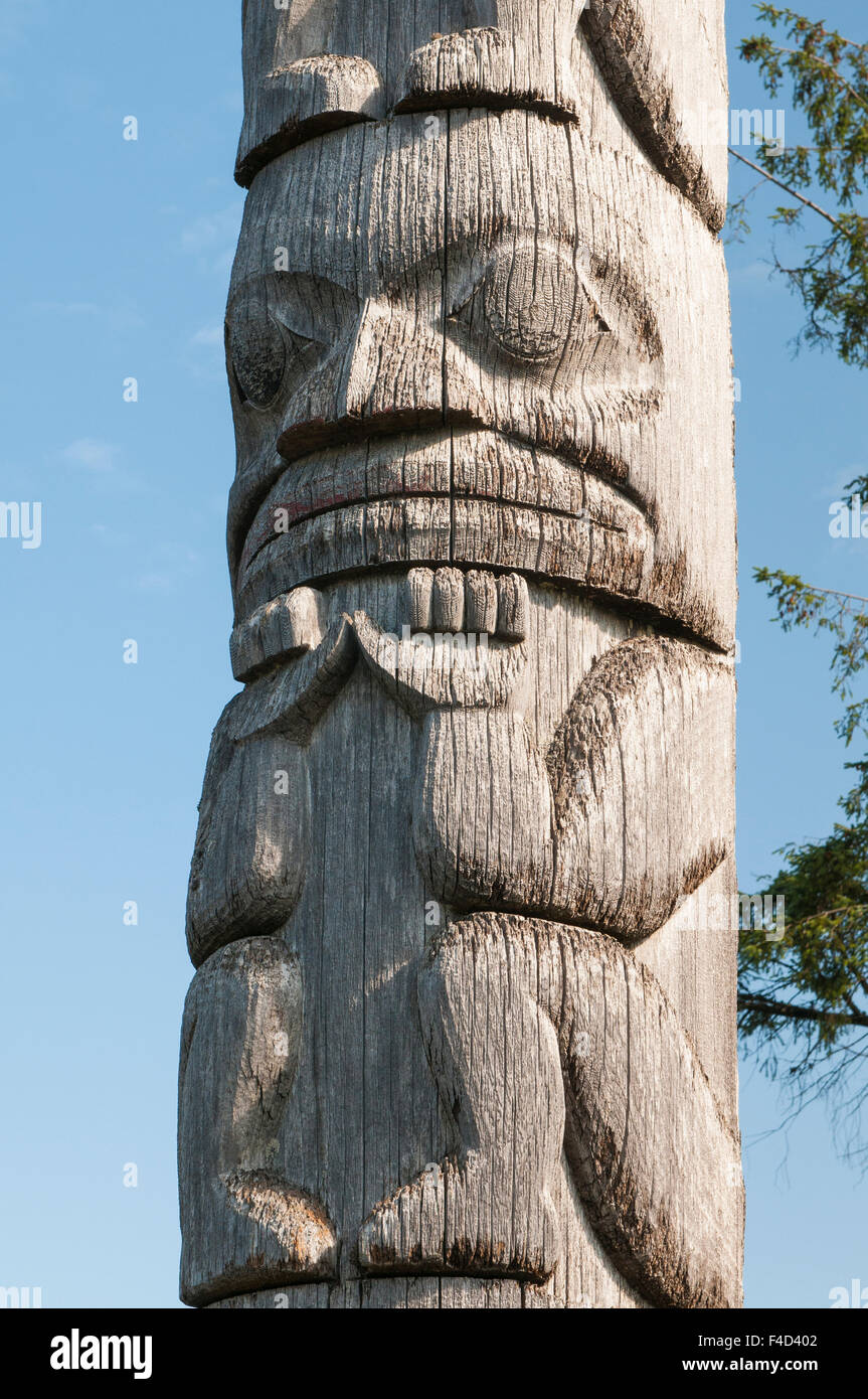 First Nation totem pole at the courthouse in Prince Rupert, British Columbia, Canada. Stock Photo