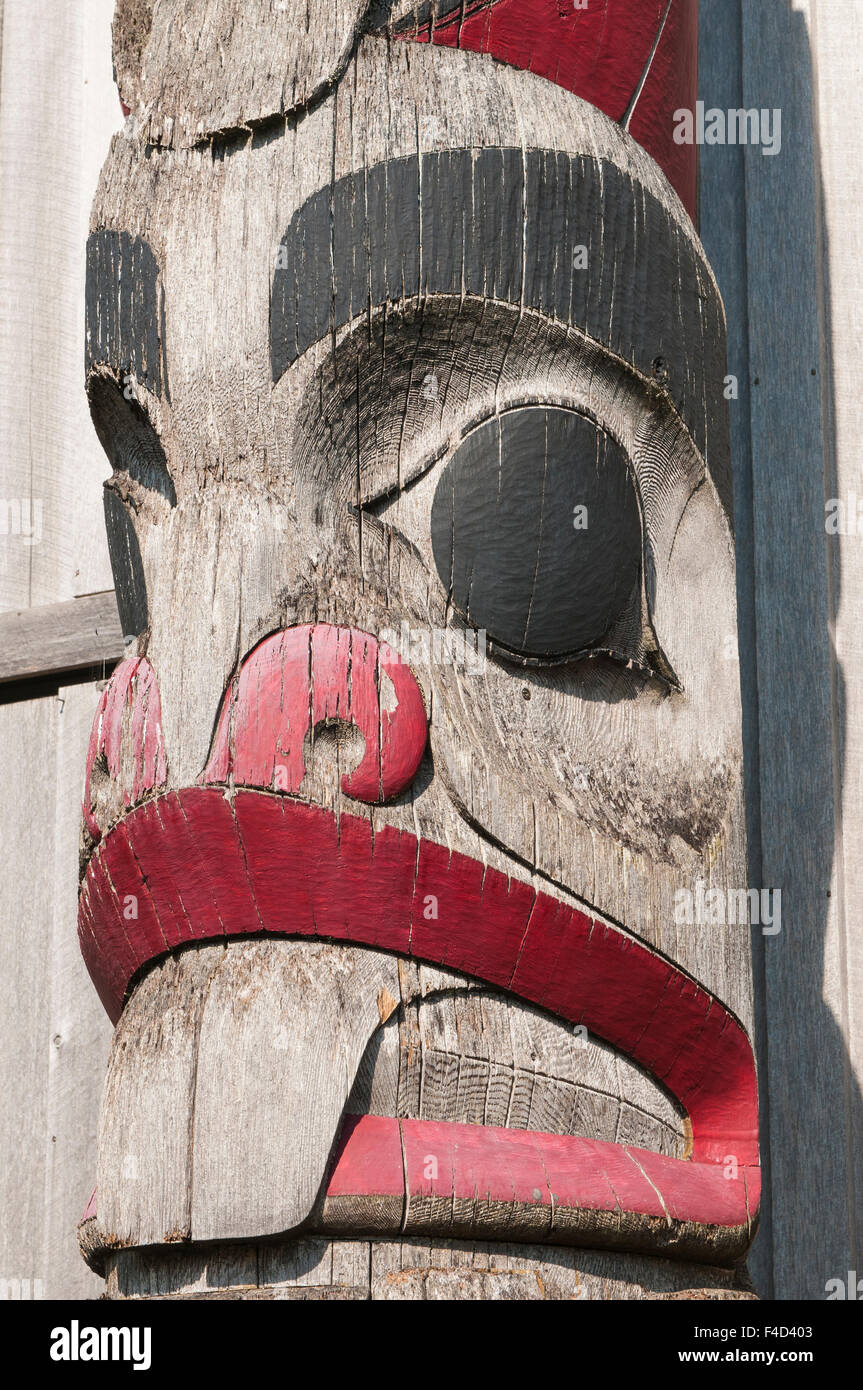 First Nation totem pole at the courthouse in Prince Rupert, British Columbia, Canada. Stock Photo