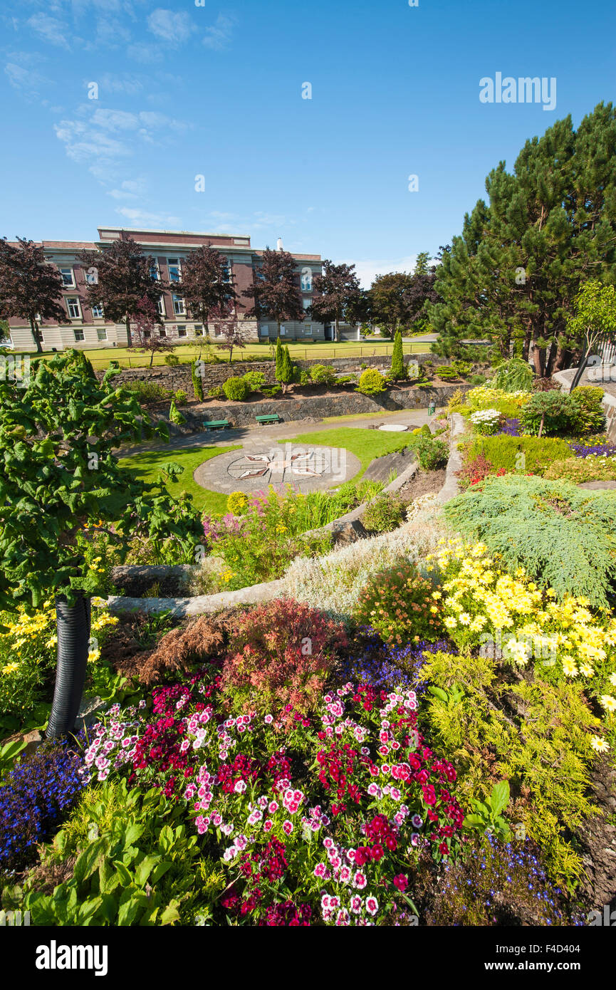 Sunken gardens at the courthouse in Prince Rupert, British Columbia, Canada. Stock Photo