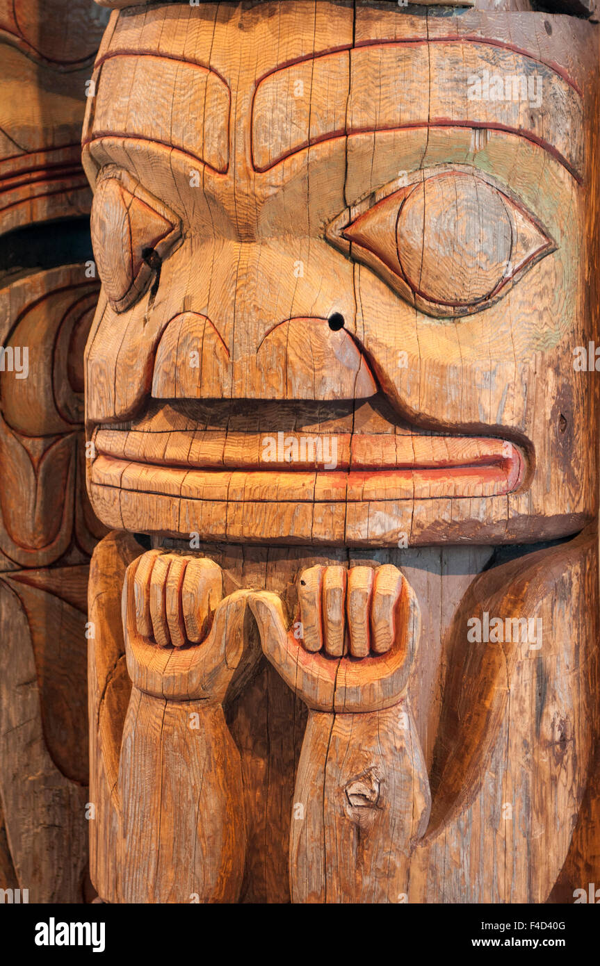 First Nation's totem poles at the Museum of Northern British Columbia, Prince Rupert, British Columbia, Canada. Stock Photo