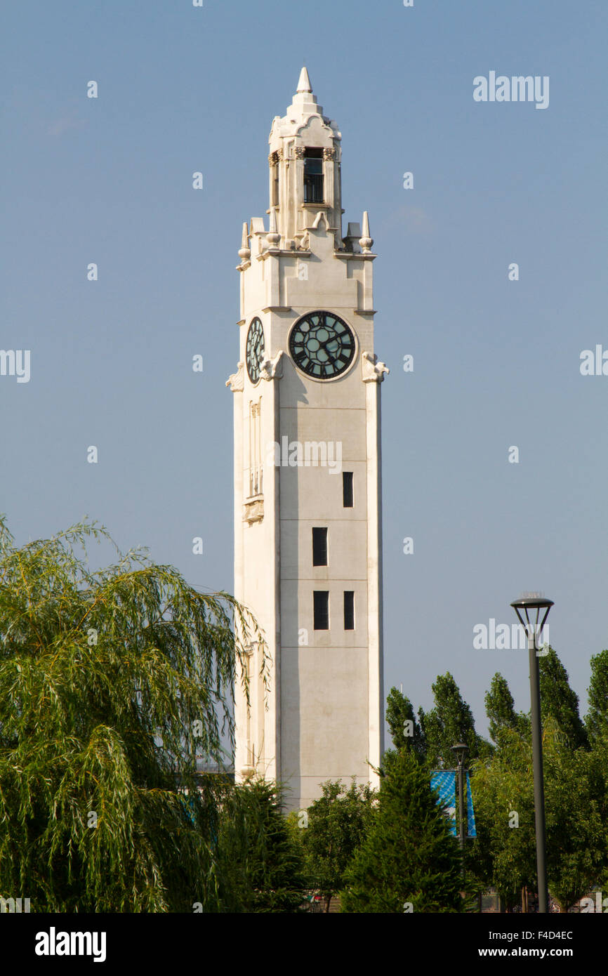 Canada, Montreal, Old Port along Saint Lawrence River, Sailors' Memorial Clock Tower. Stock Photo
