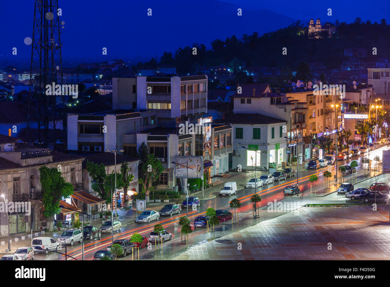 Albania Korca Boulevard Republika Dusk Stock Photo Royalty Free Albania Korca Boulevard Republika Dusk Stock Photo Royalty Free