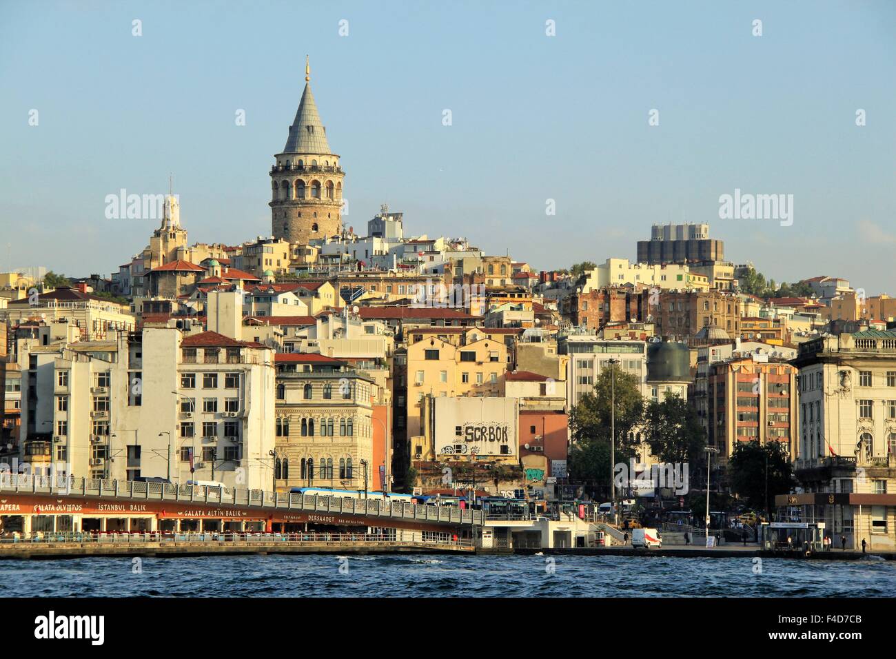 View across the Bosphorus to Beyoglu and the Galata Tower Istanbul. Turkey Stock Photo