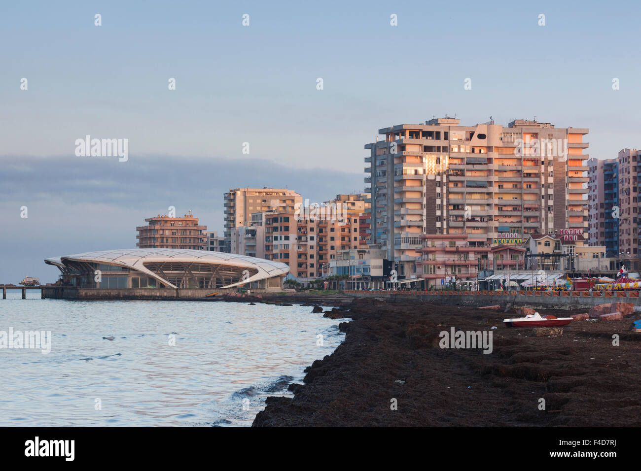 Albania, Durres, buildings along the beachfront promenade Stock Photo