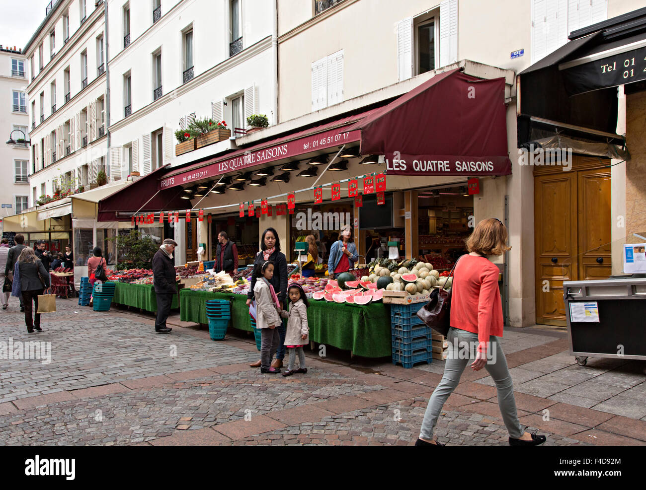 Europe, France, Paris. Fruit and vegetable stands on Rue Cler. Stock Photo