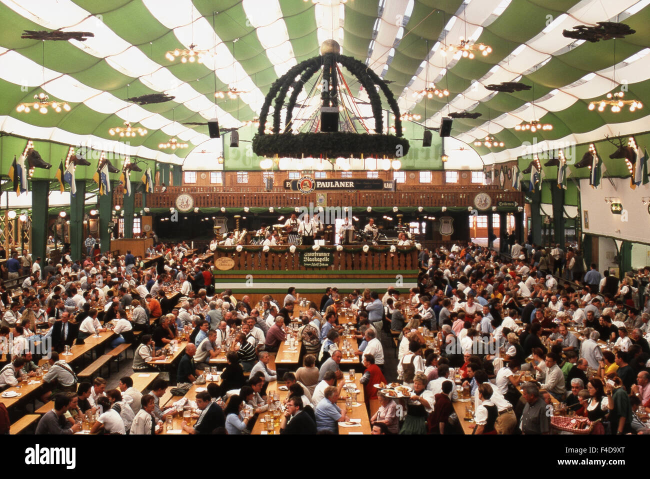 Germany, Munich, Oktoberfest, People at beer hall festival, Elevated view (Large format sizes available) Stock Photo