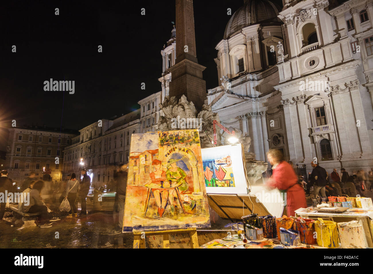 Piazza Navona by night, Rome, Italy Stock Photo