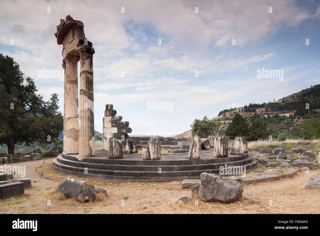 Central Greece, Delphi, Ancient Delphi, Sanctuary of Athena Pronea, structure of the Tholos Stock Photo