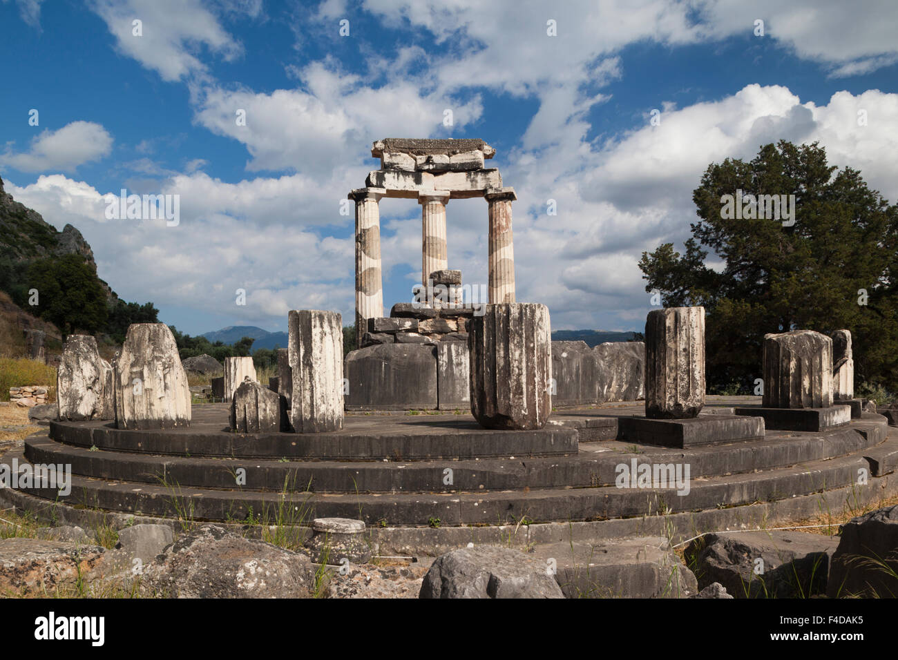Central Greece, Delphi, Ancient Delphi, Sanctuary of Athena Pronea, structure of the Tholos Stock Photo