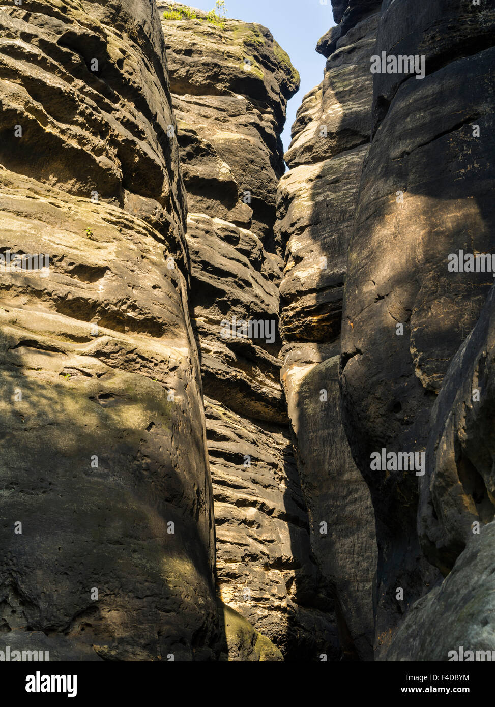 Elbe Sandstone Mountains (Elbsandsteingebirge) in the National Park Saxon Switzerland (Saechsische Schweiz). Rock formations at inselberg Pfaffenstein. (Large format sizes available) Stock Photo