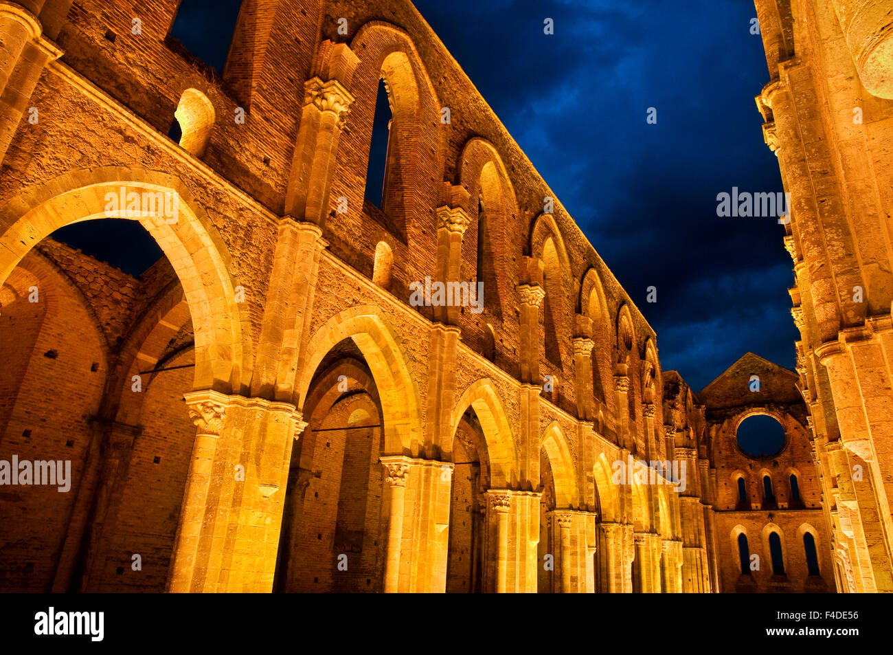 Europe, Italy, Tuscany, San Galgano. San Galgano Abbey at twilight. Credit as: Marie Bush / Jaynes Gallery / DanitaDelimont.com (Large format sizes available) Stock Photo