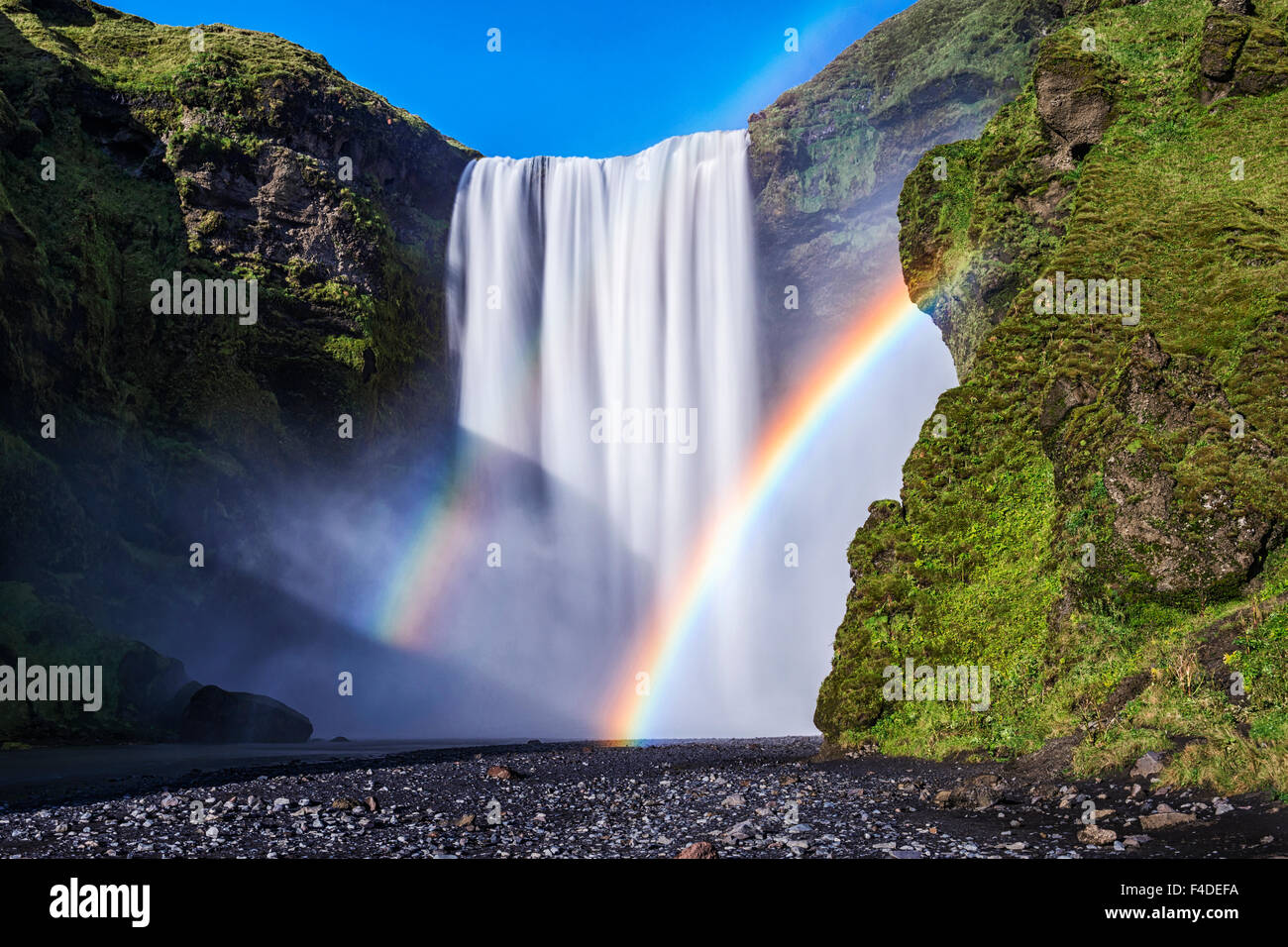 Iceland, Skogafoss. Waterfall and rainbow. Credit as: Dennis Kirkland / Jaynes Gallery / DanitaDelimont.com (Not available for 2019 Calendars in German speaking countries) Stock Photo