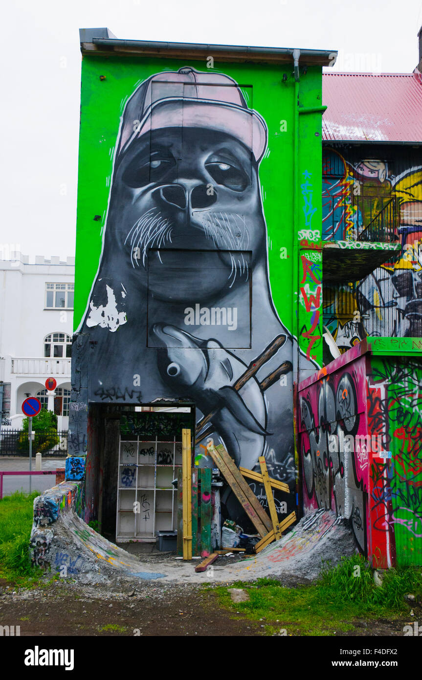 Iceland. Reykjavik. Street art murals in downtown. (Editorial Usage Only) Stock Photo