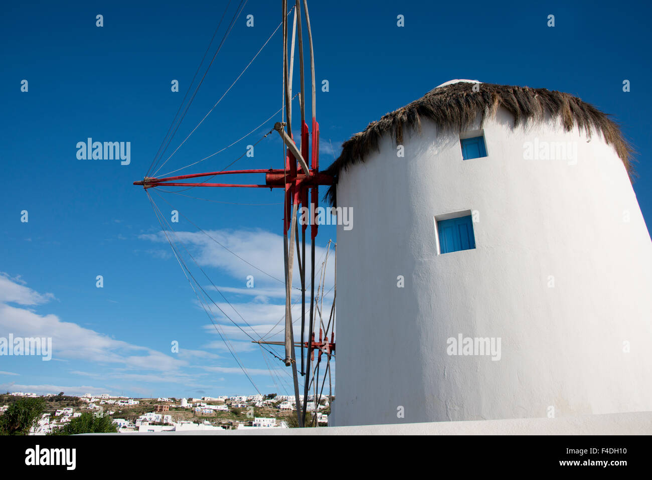 Greece, Cyclades, Mykonos, Hora. Historic 16th century Cycladic style windmill. (Large format sizes available). Stock Photo