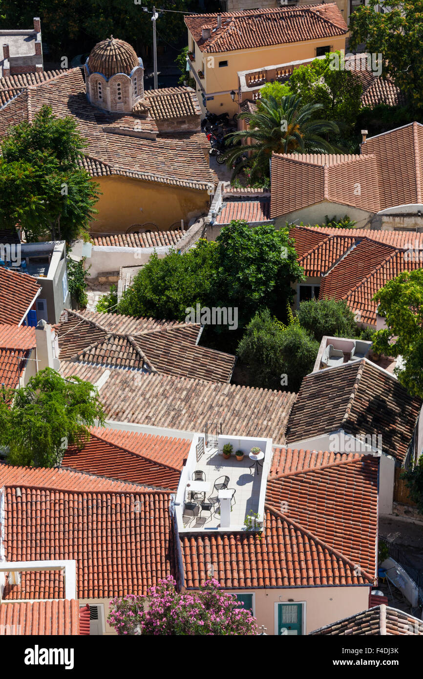 Central Greece, Athens, elevated view of Athens rooftops from the