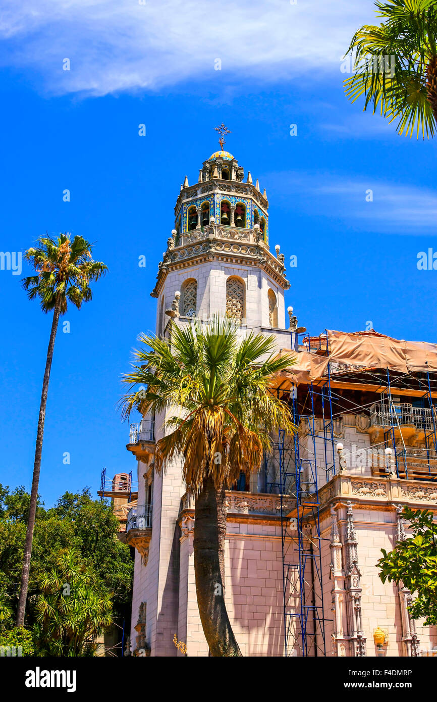 The Hearst Castle towers designed by Julia Morgan with inspiration from the Church of Santa Maria la Mayor in Ronda Spain Stock Photo