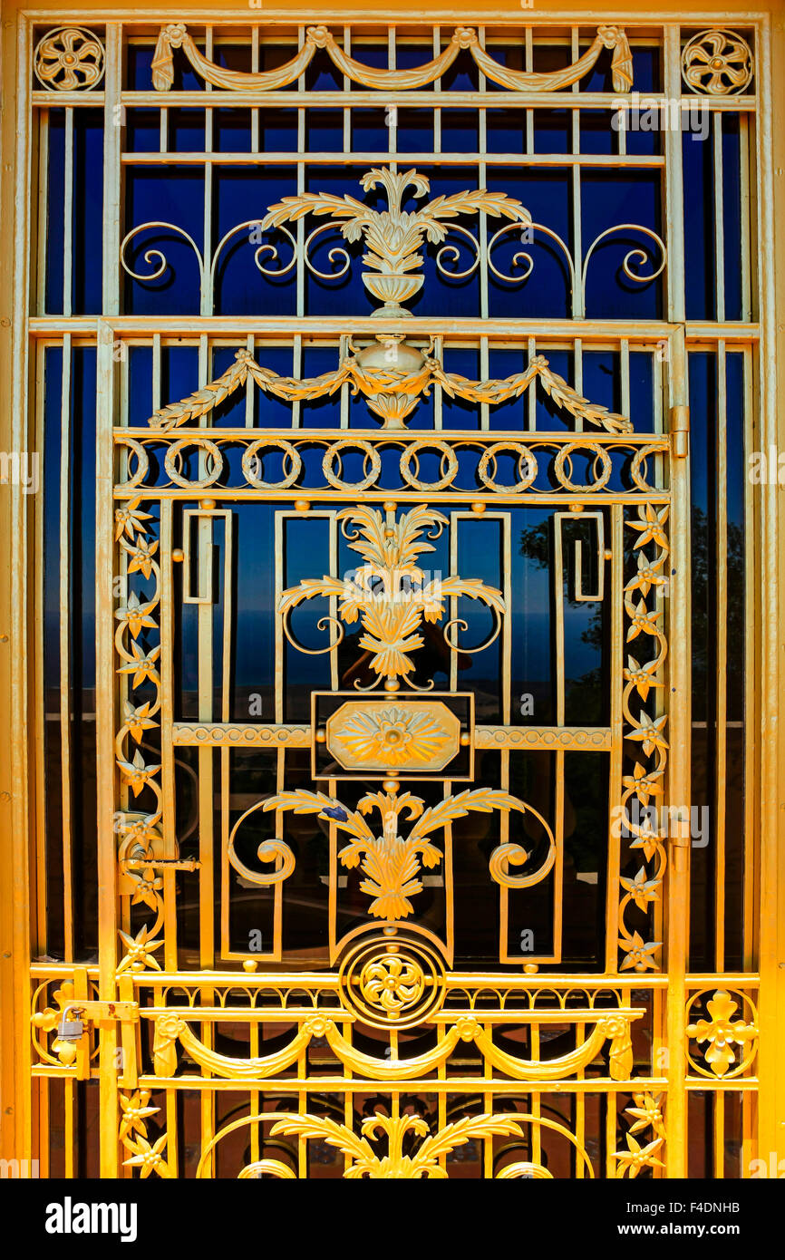 Gilt metal ornate outer door at the Hearst Castle near San Simeon in