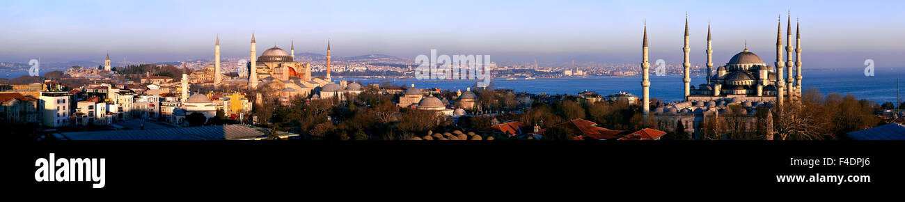 Super wide angle panorama of Istanbul old city district at daylight Stock Photo
