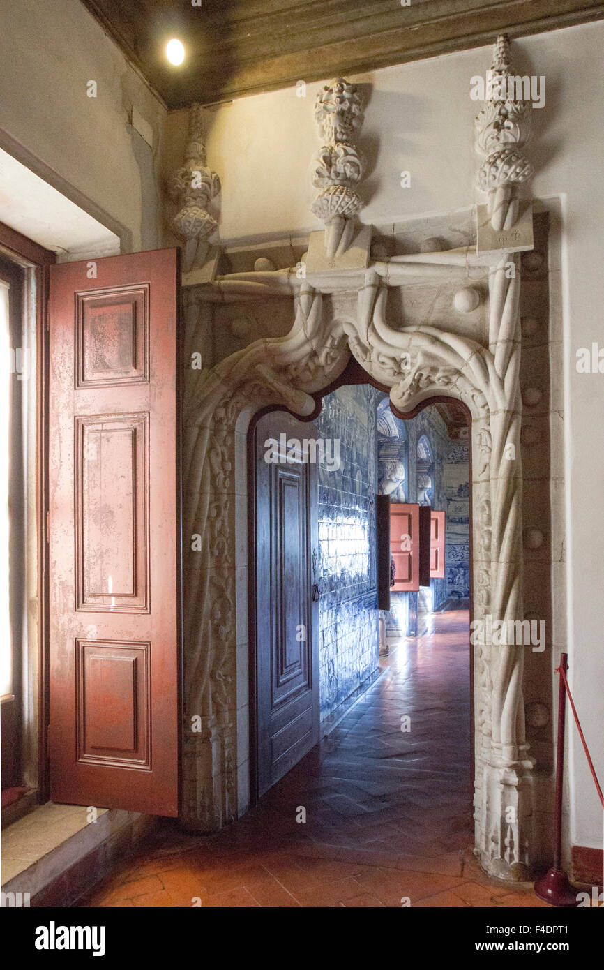 Manueline Entry into Salon dos Brasoes, Coat of Arms Room, in the Sintra National Palace Stock Photo