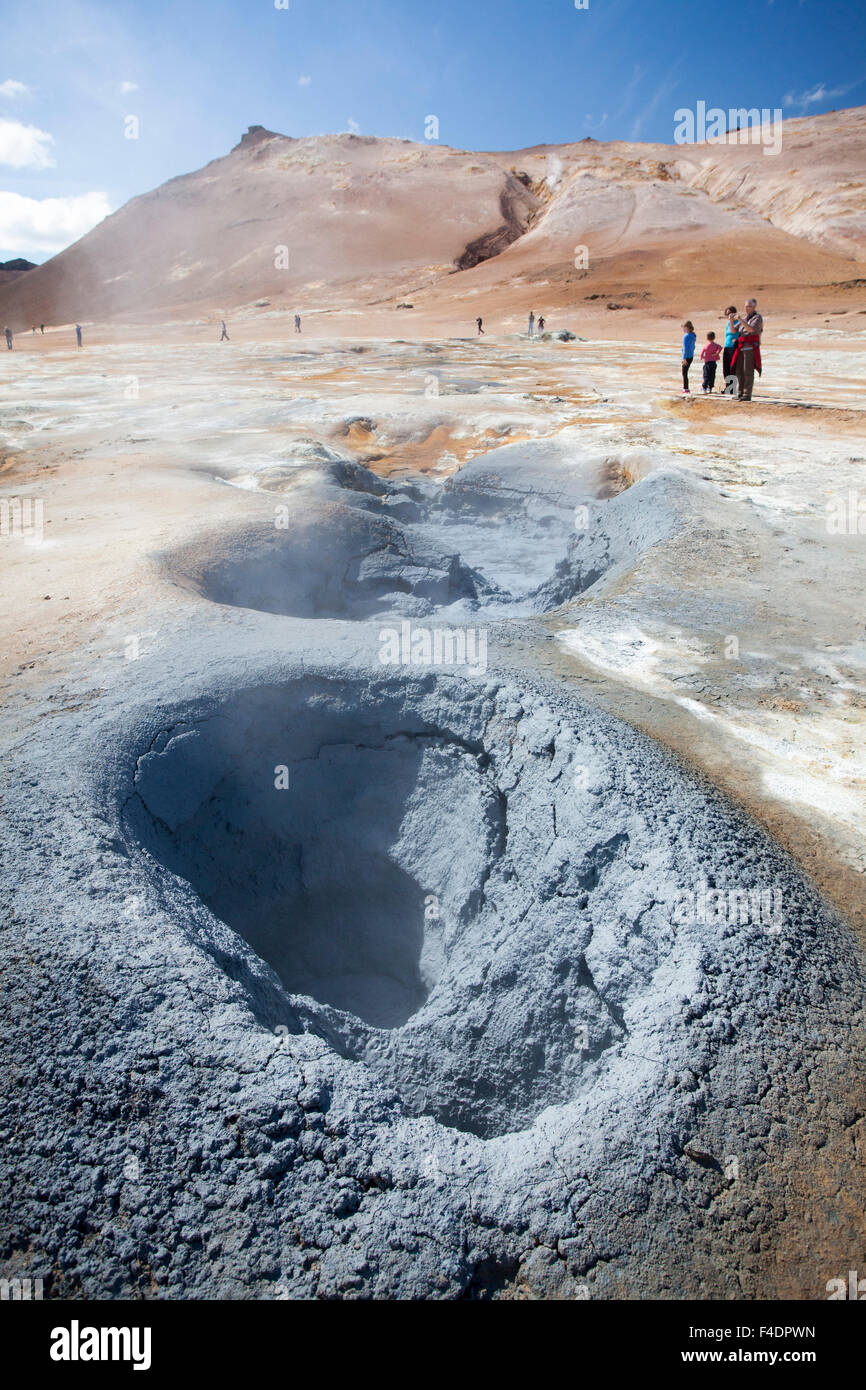 Volcanic bubbling mud pools at Hverir, Myvatn, Nordhurland Eystra, Iceland. Stock Photo