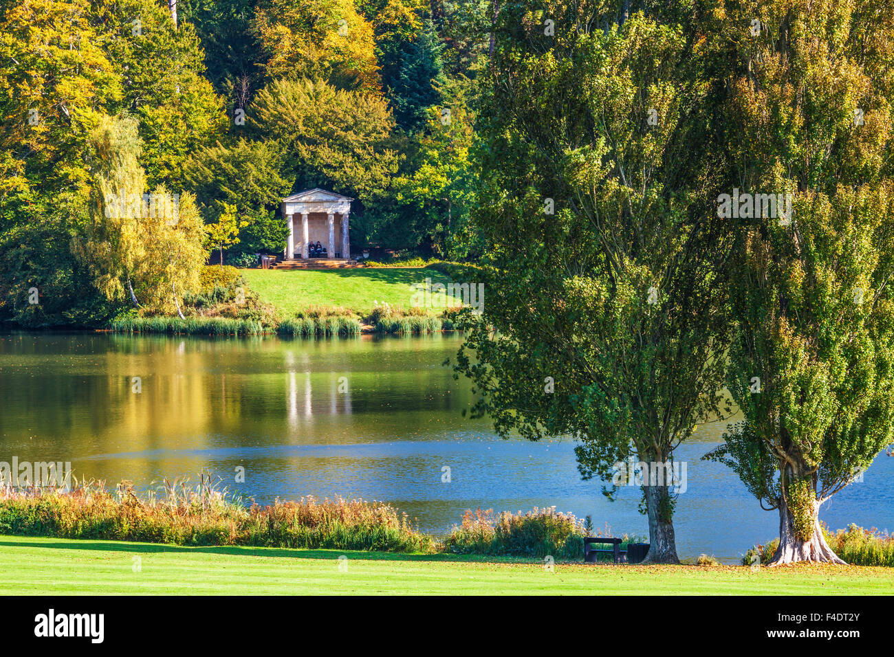 Autumnal view of the lake on the Bowood Estate in Wiltshire. Stock Photo