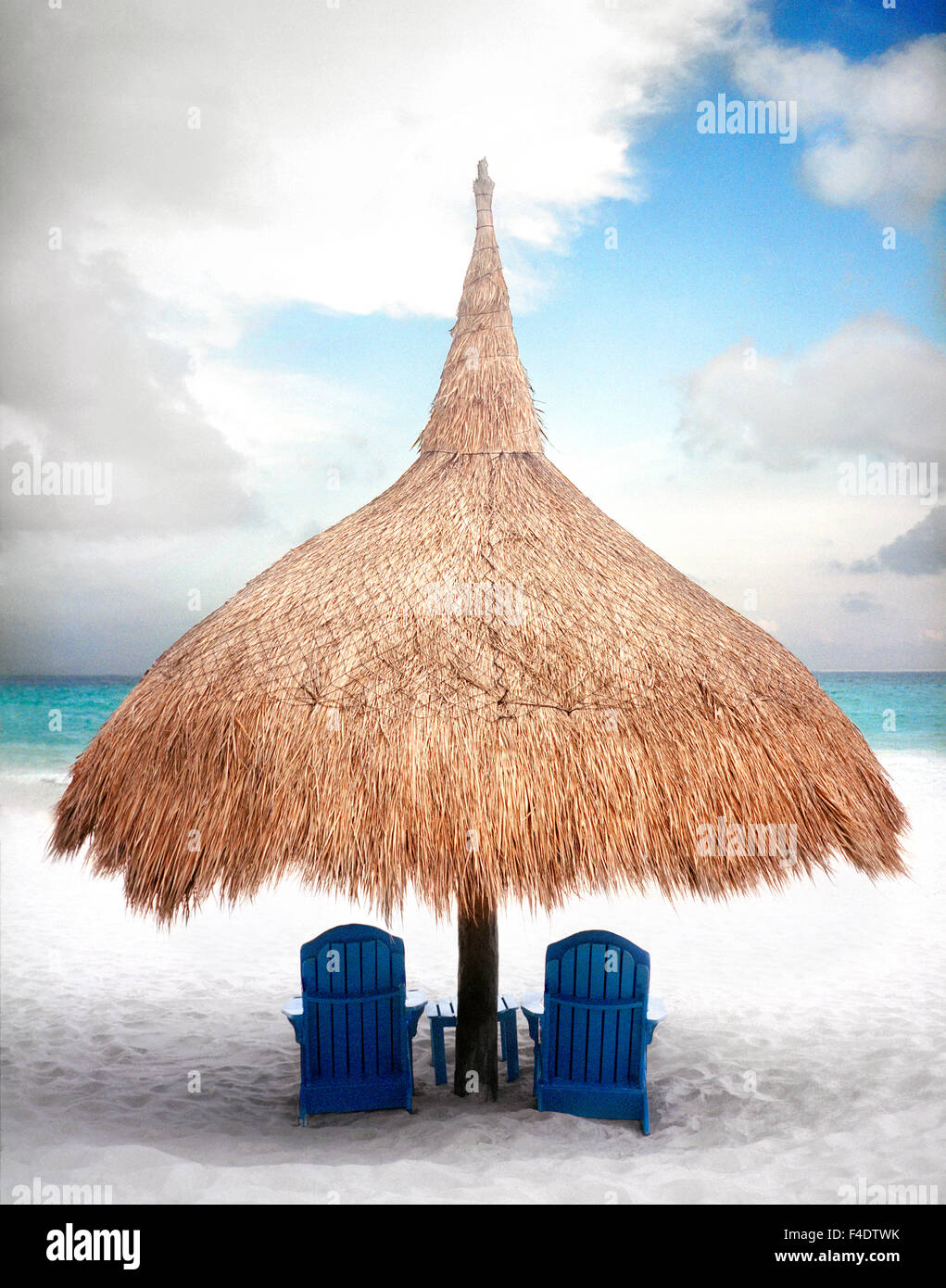 A beach palapa at  Maroma Spa and Resort. Yucatan, Mexico Stock Photo