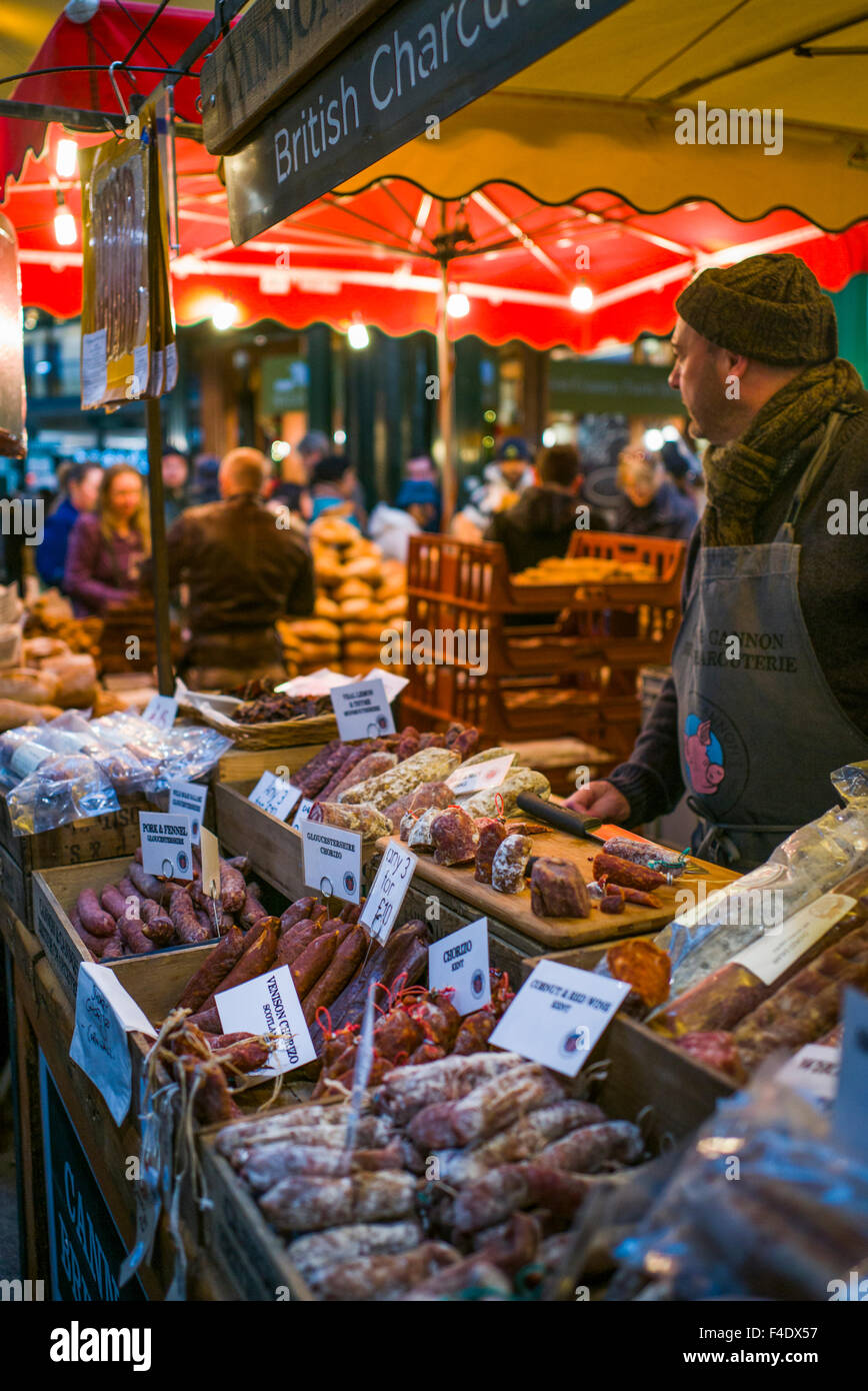 England, London, Borough Market, artisan market, sausages Stock Photo