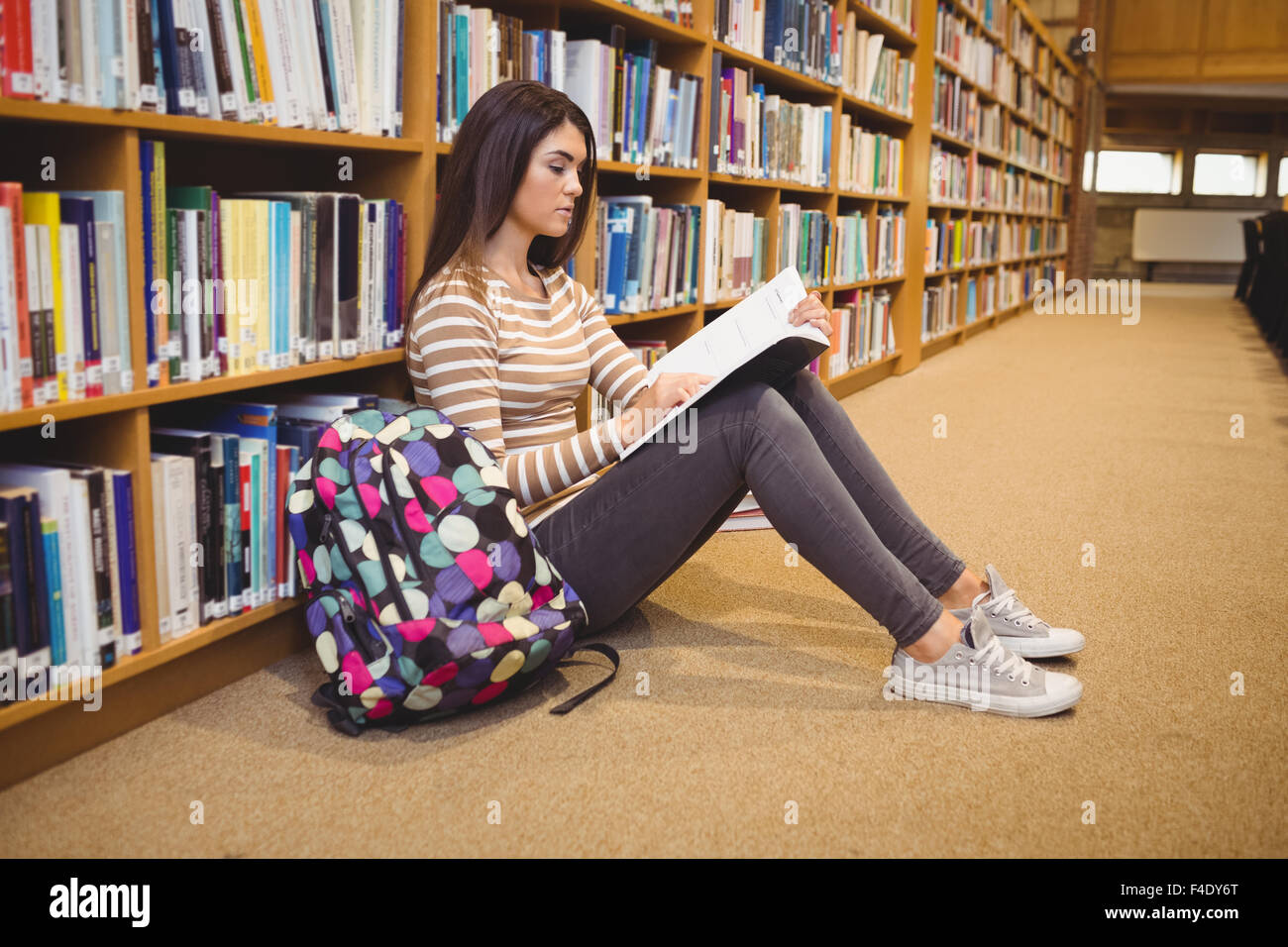 Young female student learning in library Stock Photo